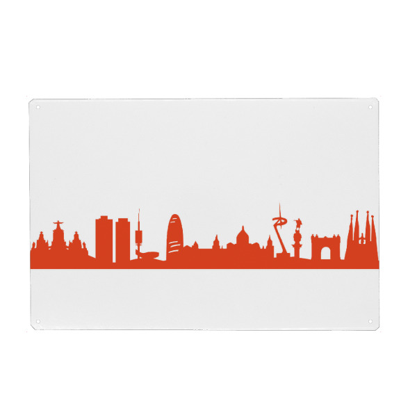 Holzbild "BARCELONA 03 Monochrom Tangerine" artboxONE - Städte,Reise,Abstrakt,Architektur,Reise / Länder,Städte / Barcelona