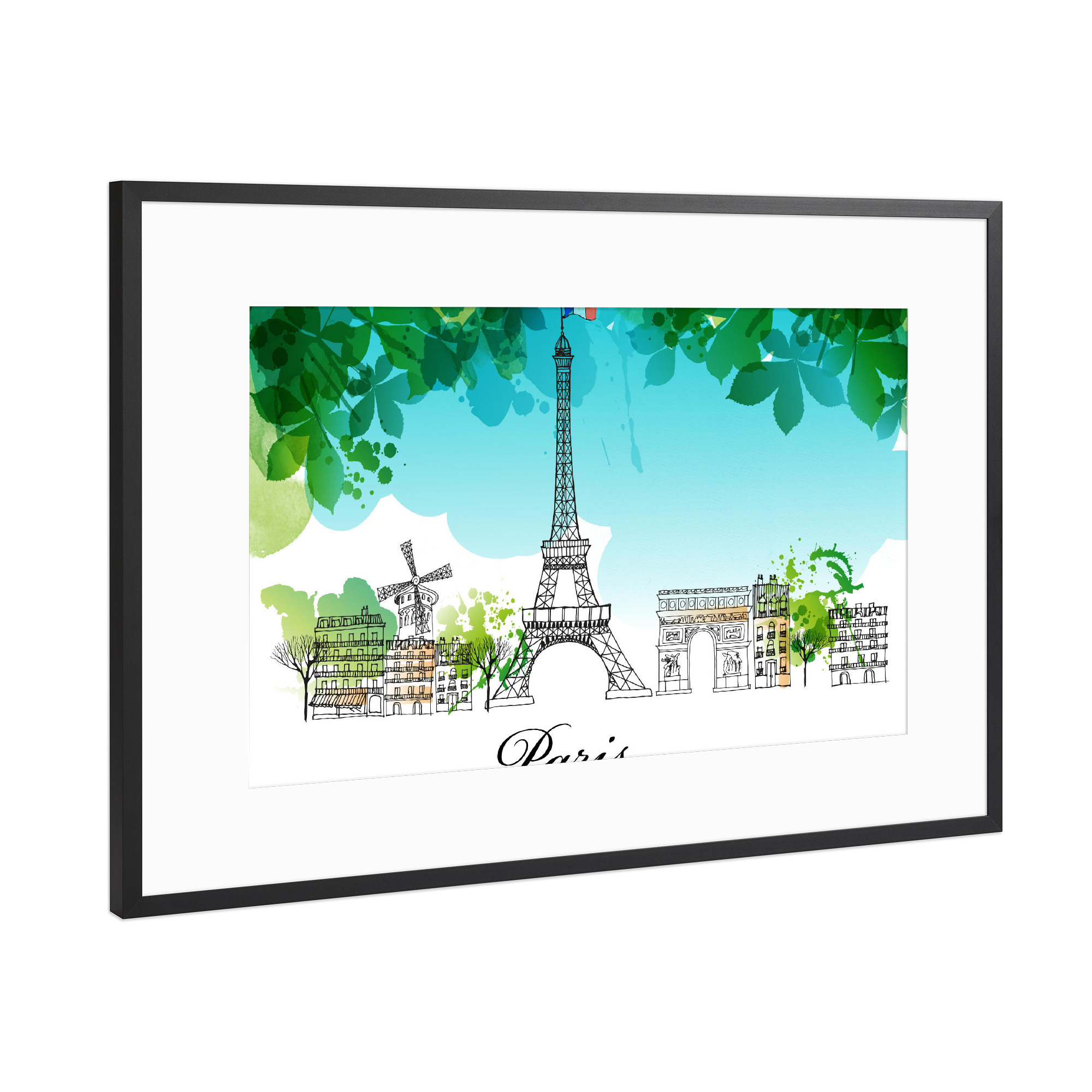 Poster mit Rahmen Schwarz (Metallic) "Paris 2" artboxONE - Städte,Reise,Reise / Länder - Paris,Frühling,Illustration,Reise,Urlaub,Stadt