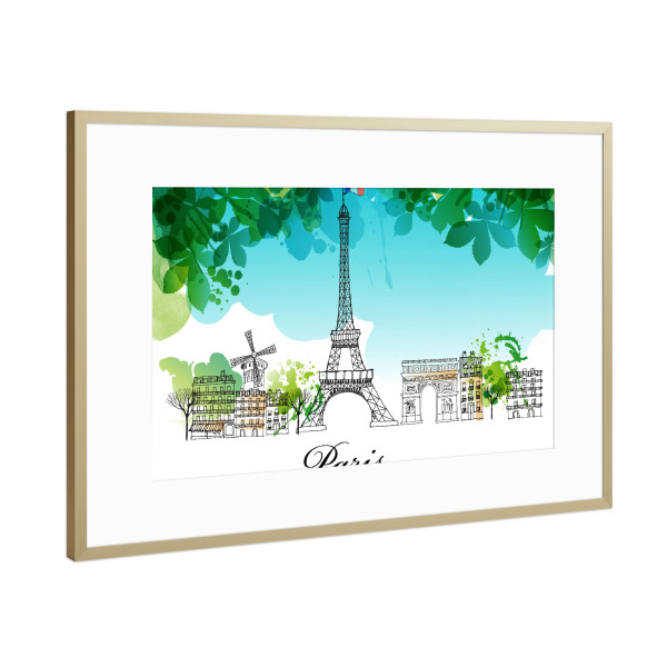 Poster mit Rahmen Gold "Paris 2" artboxONE - Städte,Reise,Reise / Länder - Paris,Frühling,Illustration,Reise,Urlaub,Stadt