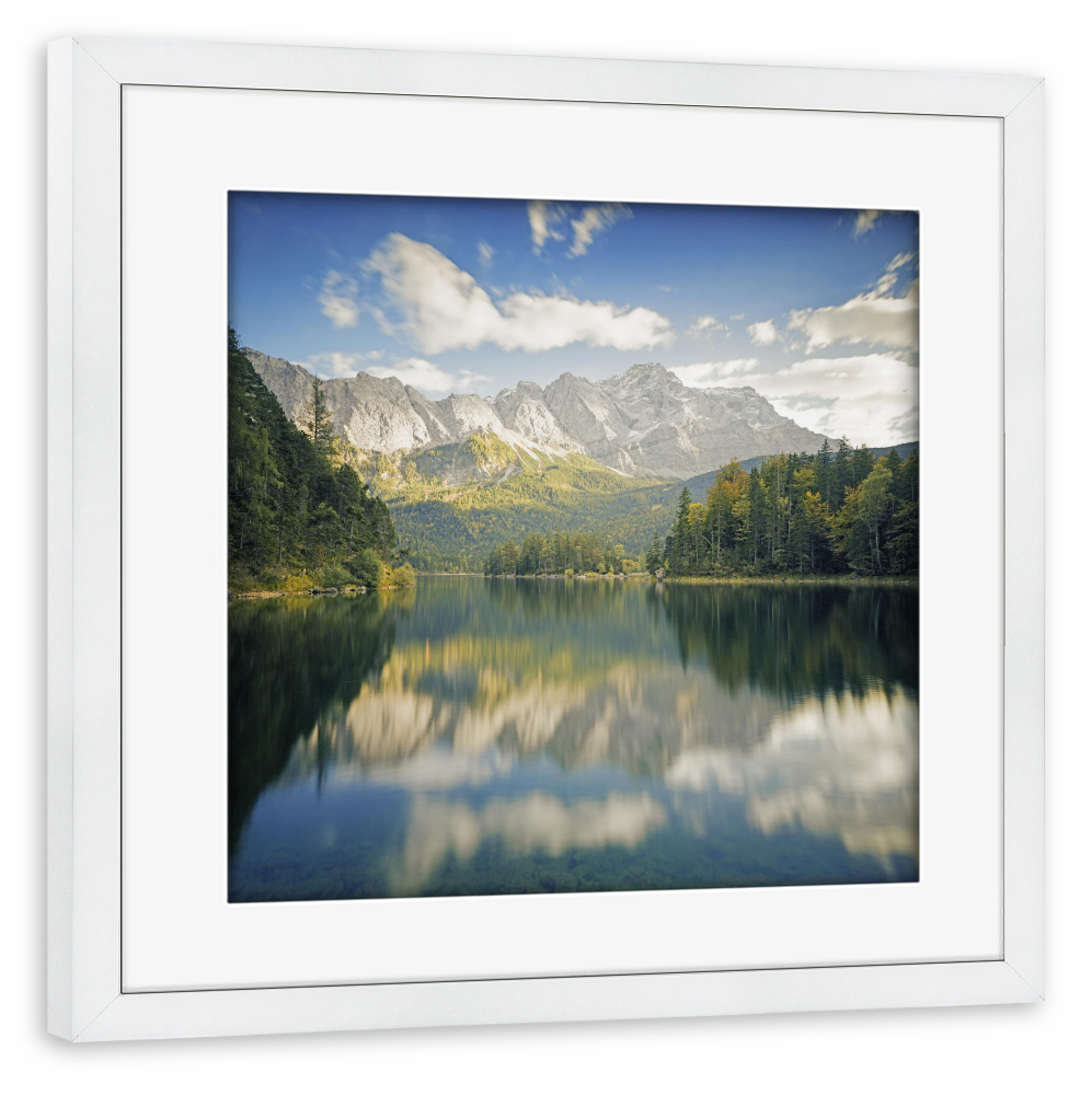 Poster mit Rahmen weiß "Eibsee im Zugspitzland" artboxONE - Reise - Eibsee,Zugspitze,Garmisch