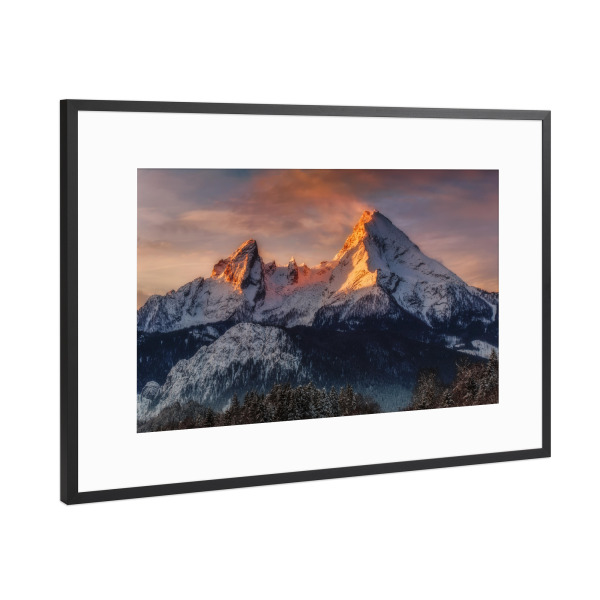 Poster mit Rahmen Schwarz (Metallic) "Watzmann" artboxONE - Natur - Watzmann,Alpenglühen,Sonnenaufgang,Sunrise,Berge,Natur,Landschaft
