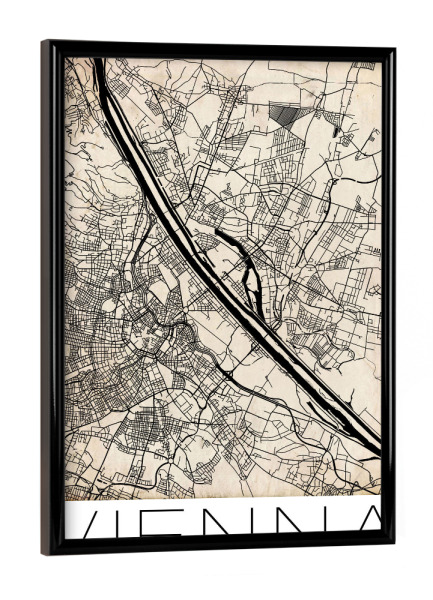 Poster mit schwarzem Rahmen "Retro Vienna City Map" artboxONE - Städte,Reise,Retro,Kartografie - City,Map,Vienna,Stadtkarte