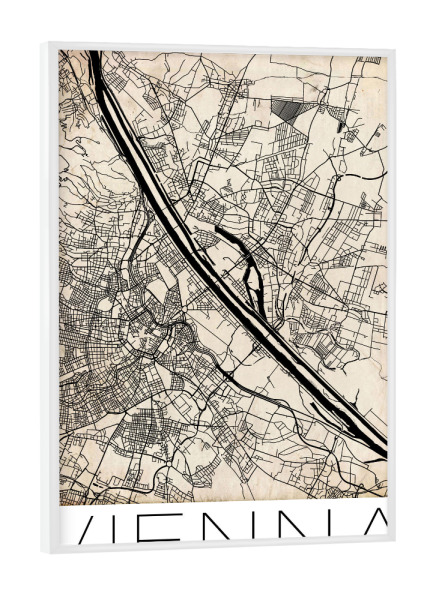 Poster mit weißem Rahmen "Retro Vienna City Map" artboxONE - Städte,Reise,Retro,Kartografie - City,Map,Vienna,Stadtkarte