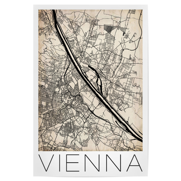 Poster "Retro Vienna City Map" artboxONE - Städte,Reise,Retro,Kartografie - City,Map,Vienna,Stadtkarte