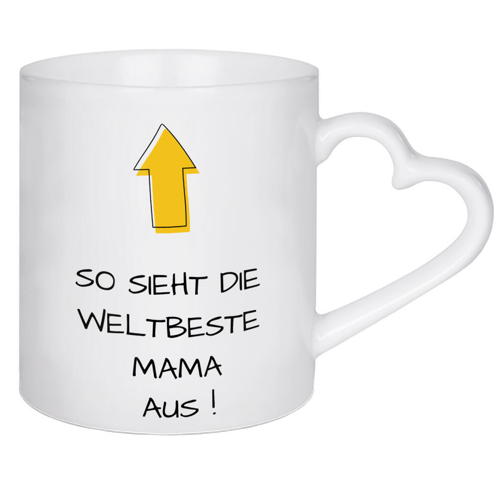 Herztasse "Weltbeste Mama" artboxONE - Typografie,Für Mama - Mama,Muttertag,Typo,Typografie,Pfeil,Lustig,Minimalistisch,Spruch