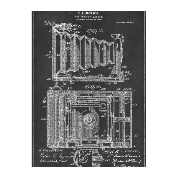 Puzzle Ravensburger "Retro Fotoapparat patent" artboxONE - Schwarzweiß,Retro - Retro,Fotoapparat,Patent,Foto,Kamera,Vintage - Bild Retro