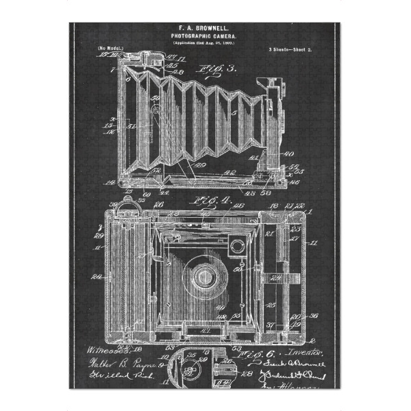 Puzzle Ravensburger "Retro Fotoapparat patent" artboxONE - Schwarzweiß,Retro - Retro,Fotoapparat,Patent,Foto,Kamera,Vintage - Bild Retro