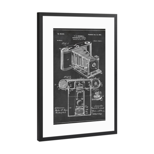 Poster mit Rahmen Schwarz (Metallic) "Vintage Fotoapparat" artboxONE - Schwarzweiß,Retro - Vintage,Fotoapparat,Retro,Foto,Kamera,Patent
