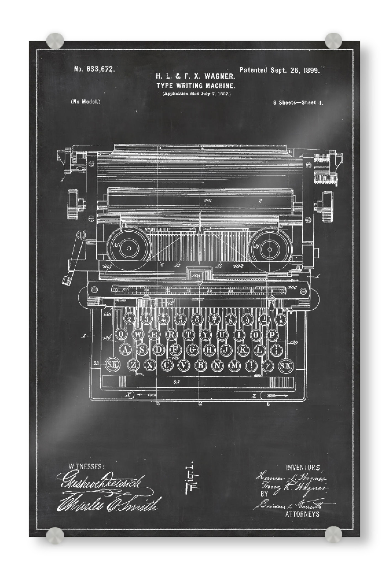 Acrylglasbild "Retro Schreibmaschine patent" artboxONE - Schwarzweiß,Retro - Retro,Schreibmaschine,Vintage,Patent