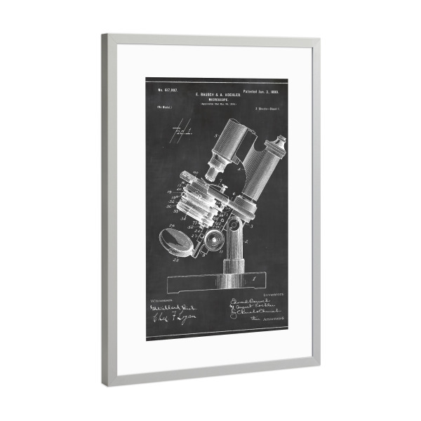 Poster mit Rahmen Silber "Mikroskop patent" artboxONE - Schwarzweiß,Retro - Patent,Mikroskop,Wissenschaft,Retro,Vintage