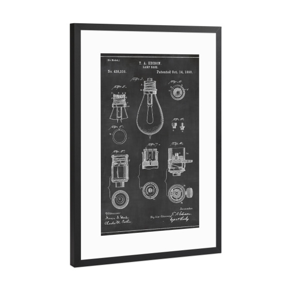 Poster mit Rahmen Schwarz (Metallic) "Edison Glühbirne 2" artboxONE - Schwarzweiß,Retro - Edison,Glühbirne,Retro,Vintage,Patent