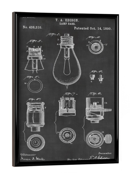 Poster mit schwarzem Rahmen "Edison Glühbirne 2" artboxONE - Schwarzweiß,Retro - Edison,Glühbirne,Retro,Vintage,Patent