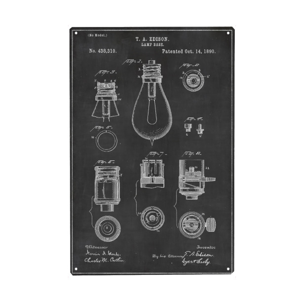 Holzbild "Edison Glühbirne 2" artboxONE - Schwarzweiß,Retro - Edison,Glühbirne,Retro,Vintage,Patent