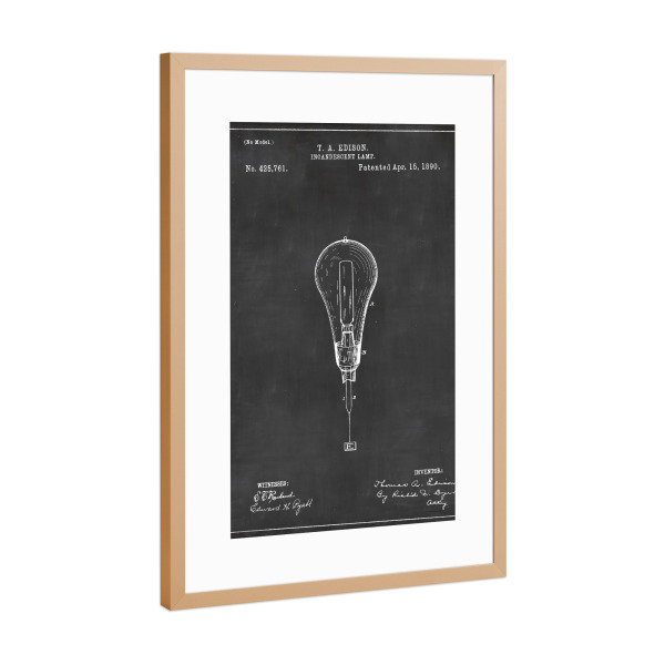 Poster mit Rahmen Kupfer "Edison Glühbirne" artboxONE - Schwarzweiß,Retro - Edison,Glühbirne,Retro,Vintage,Patent