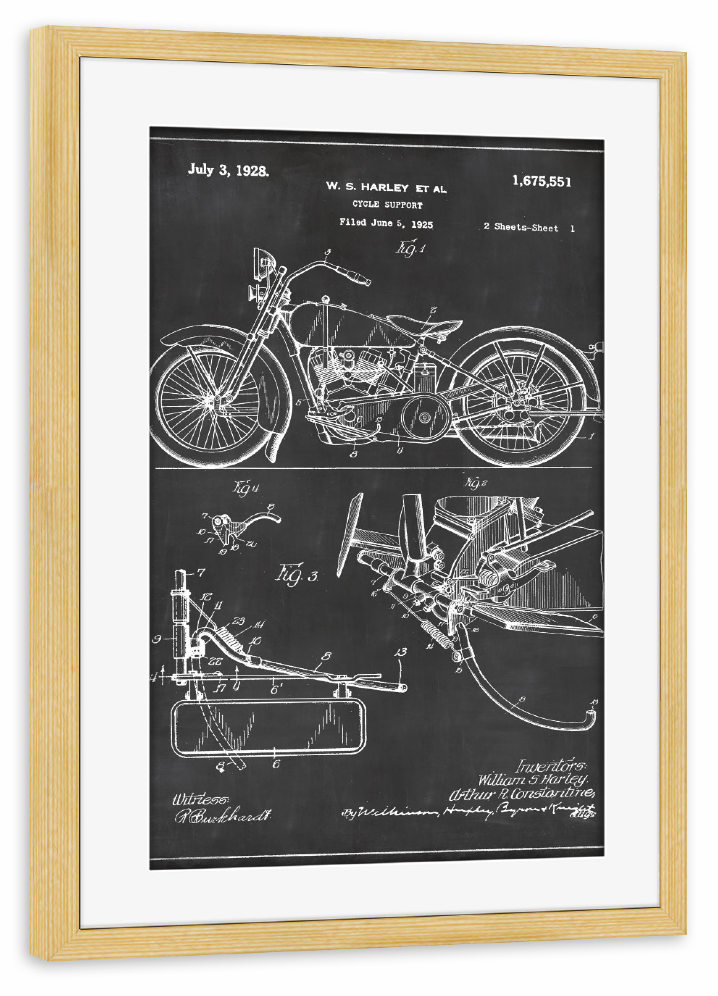 Poster mit Rahmen kiefer "Retro Motorrad patent" artboxONE - Sport / Motorsport,Schwarzweiß - Motorrad,Retro,Vintage,Patent,Motorsport