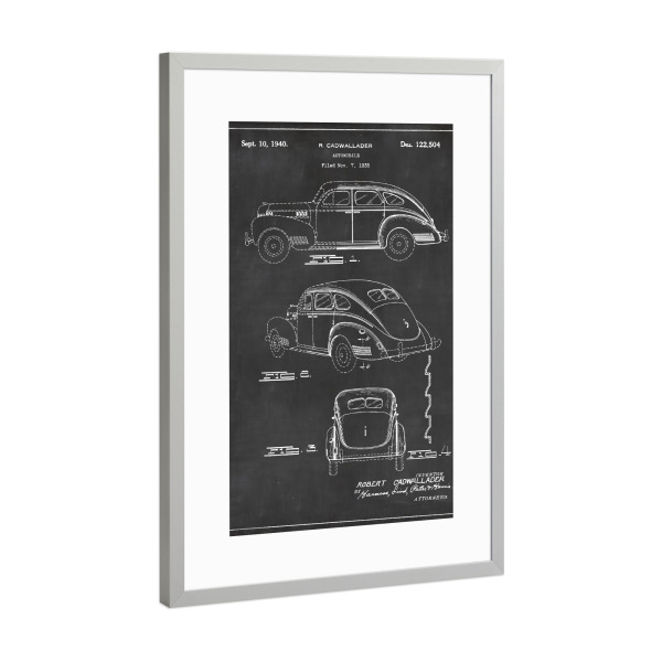 Poster mit Rahmen Silber "Retro automobile 2" artboxONE - Schwarzweiß,Automobile,Retro - Automobile,Retro,Vintage,Patent