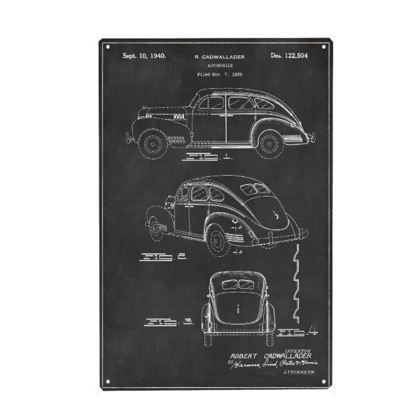 Metall Poster "Retro automobile 2" artboxONE - Schwarzweiß,Automobile,Retro - Automobile,Retro,Vintage,Patent - Blechschild