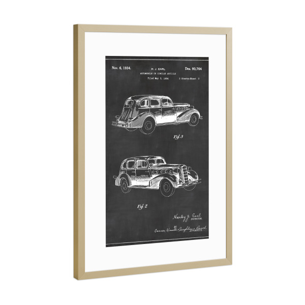 Poster mit Rahmen Gold "Retro automobile" artboxONE - Schwarzweiß,Automobile,Retro - Retro,Vintage,Patent,Automobile
