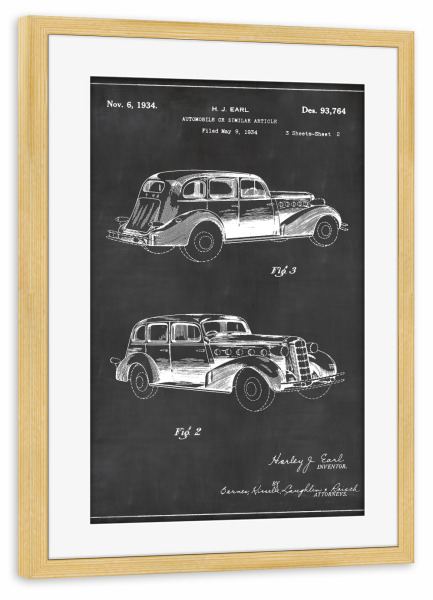 Poster mit Rahmen kiefer "Retro automobile" artboxONE - Schwarzweiß,Automobile,Retro - Retro,Vintage,Patent,Automobile