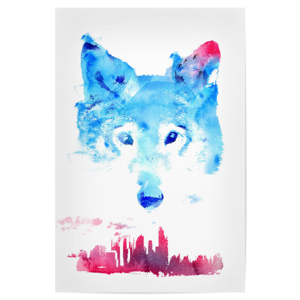 Poster 30x20 cm "The guardian" artboxONE - Tiere - Wolf,Stadt