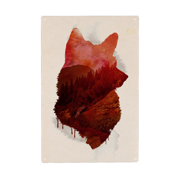 Metall Poster "The great escape" artboxONE - Tiere - Wolf,Wald - Blechschild
