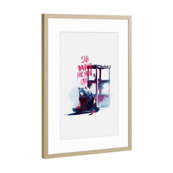 Poster mit Rahmen Gold "Still waiting for your call" artboxONE - Tiere,Schwarzweiß - Bär