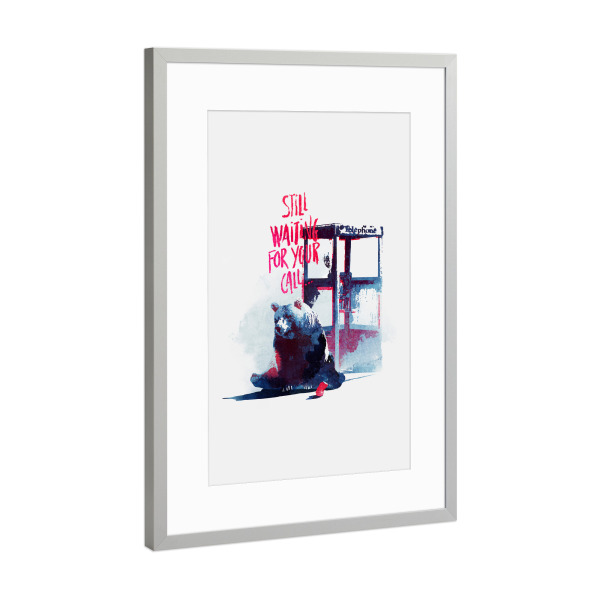 Poster mit Rahmen Silber "Still waiting for your call" artboxONE - Tiere,Schwarzweiß - Bär