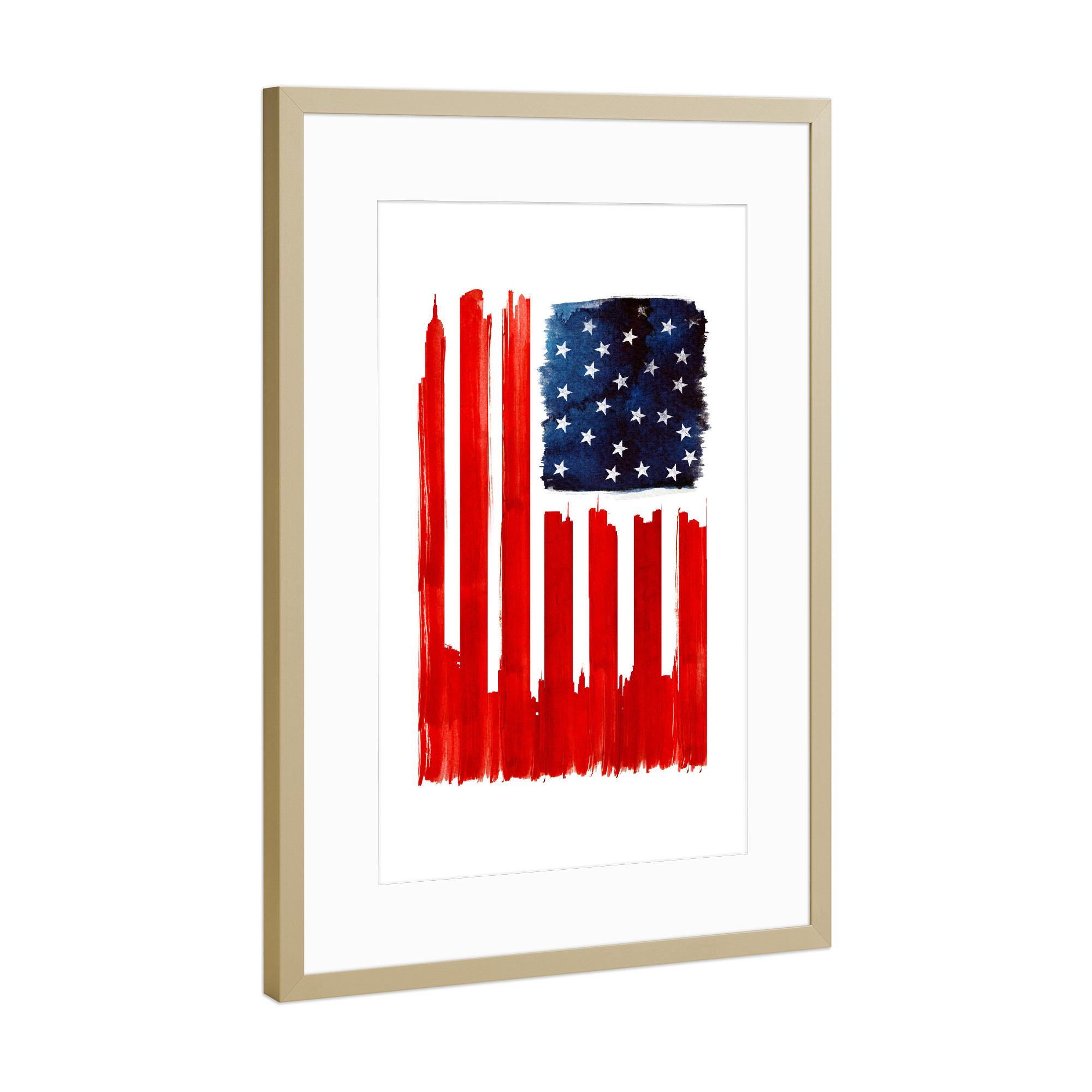 Poster mit Rahmen Gold "Stars and Buildings" artboxONE - Tiere - Usa,Flagge,Gebäude