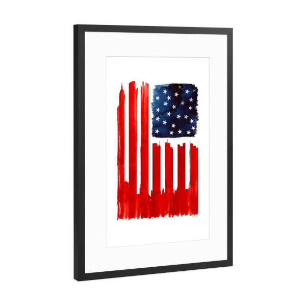 Poster mit Rahmen Schwarz (Metallic) "Stars and Buildings" artboxONE - Tiere - Usa,Flagge,Gebäude