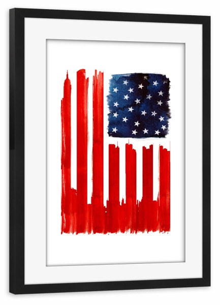 Poster mit Rahmen schwarz "Stars and Buildings" artboxONE - Tiere - Usa,Flagge,Gebäude