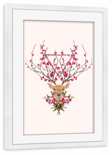 Poster mit Rahmen weiß "Spring Deer" artboxONE - Tiere - Hirsch