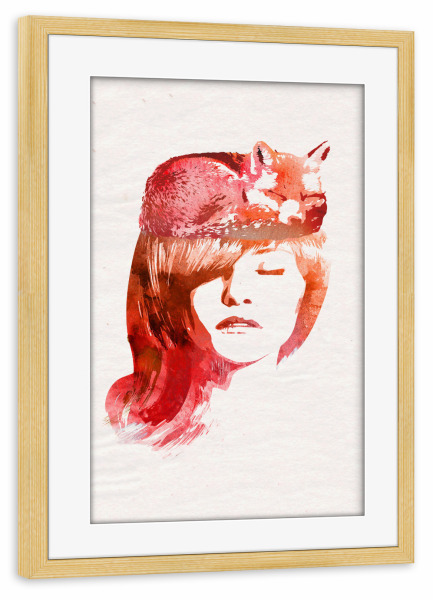 Poster mit Rahmen kiefer "Sleep fox" artboxONE - Tiere - Fox,Girl