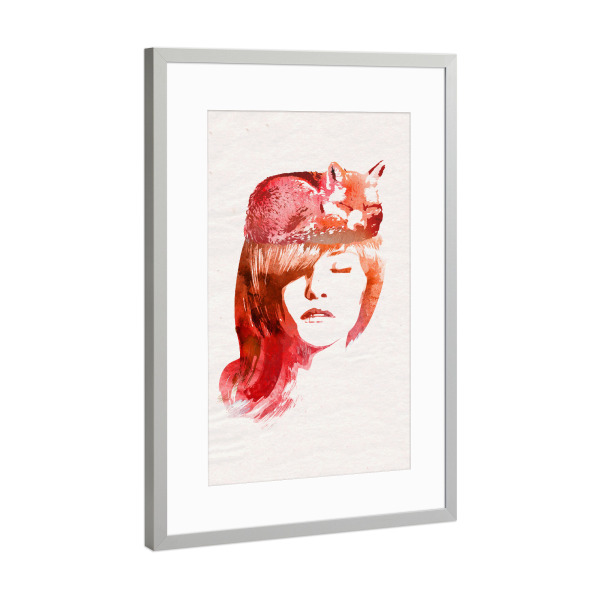 Poster mit Rahmen Silber "Sleep fox" artboxONE - Tiere - Fox,Girl