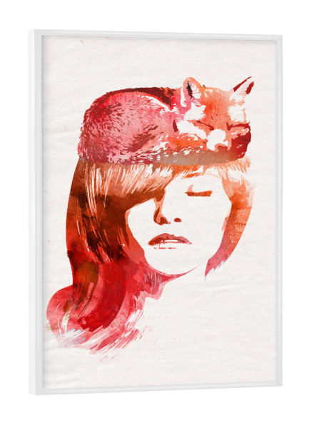 Poster mit weißem Rahmen "Sleep fox" artboxONE - Tiere - Fox,Girl
