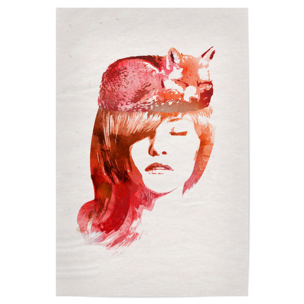 Poster 30x20 cm "Sleep fox" artboxONE - Tiere - Fox,Girl