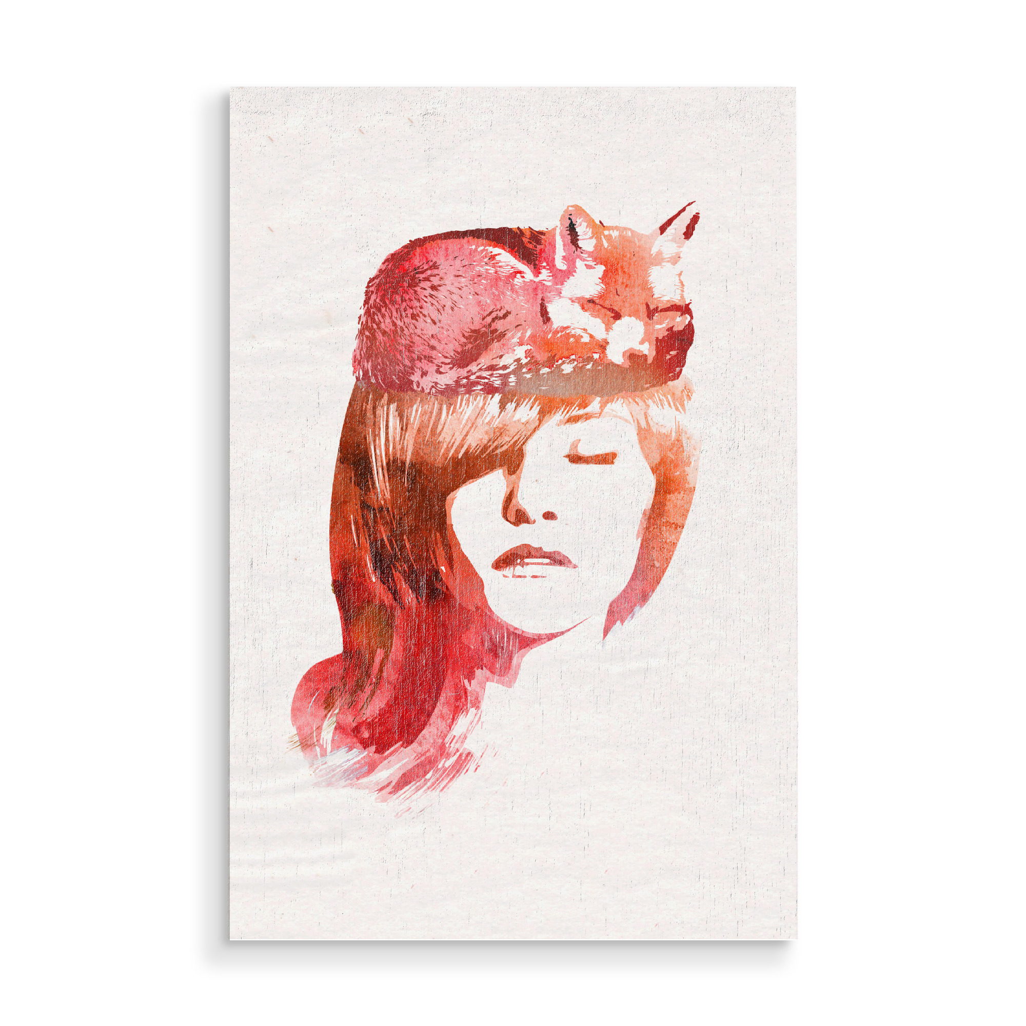 Holzbild "Sleep fox" artboxONE - Tiere - Fox,Girl