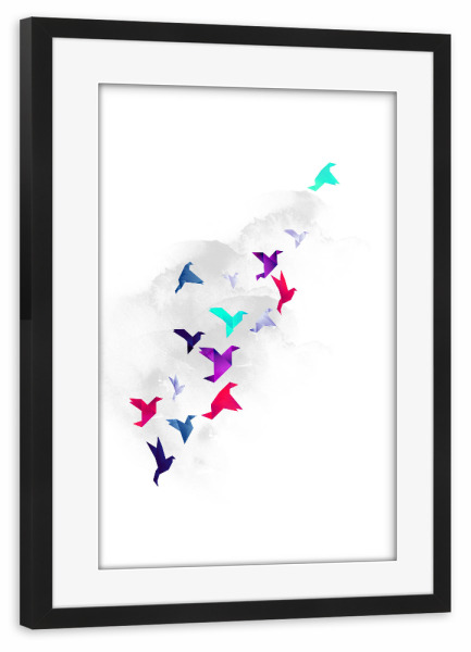 Poster mit Rahmen schwarz "Paper Birds" artboxONE - Tiere - Bird