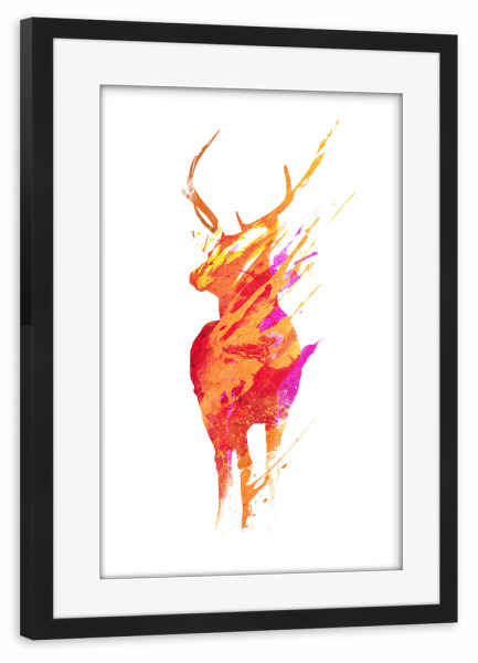 Poster mit Rahmen schwarz "On the road again" artboxONE - Tiere - Hirsch