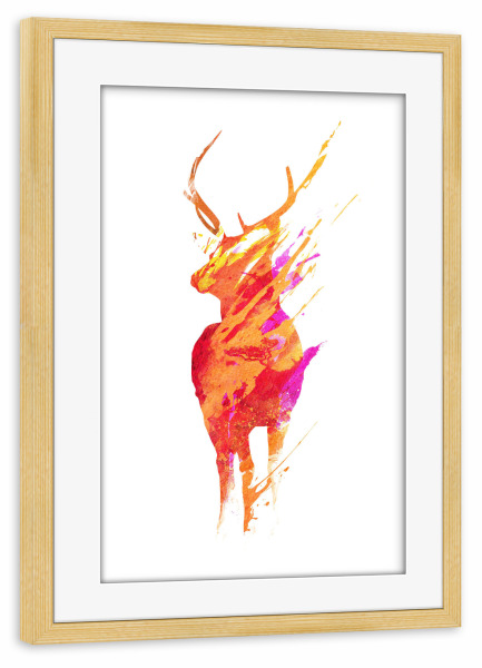 Poster mit Rahmen kiefer "On the road again" artboxONE - Tiere - Hirsch
