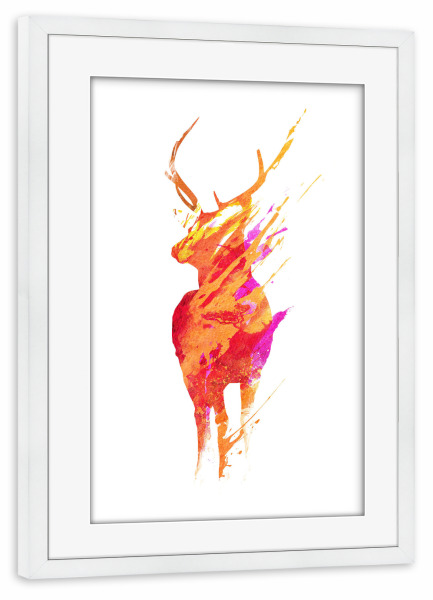 Poster mit Rahmen weiß "On the road again" artboxONE - Tiere - Hirsch