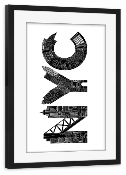 Poster mit Rahmen schwarz "NYC" artboxONE - Städte - New york