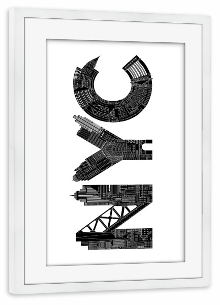 Poster mit Rahmen weiß "NYC" artboxONE - Städte - New york