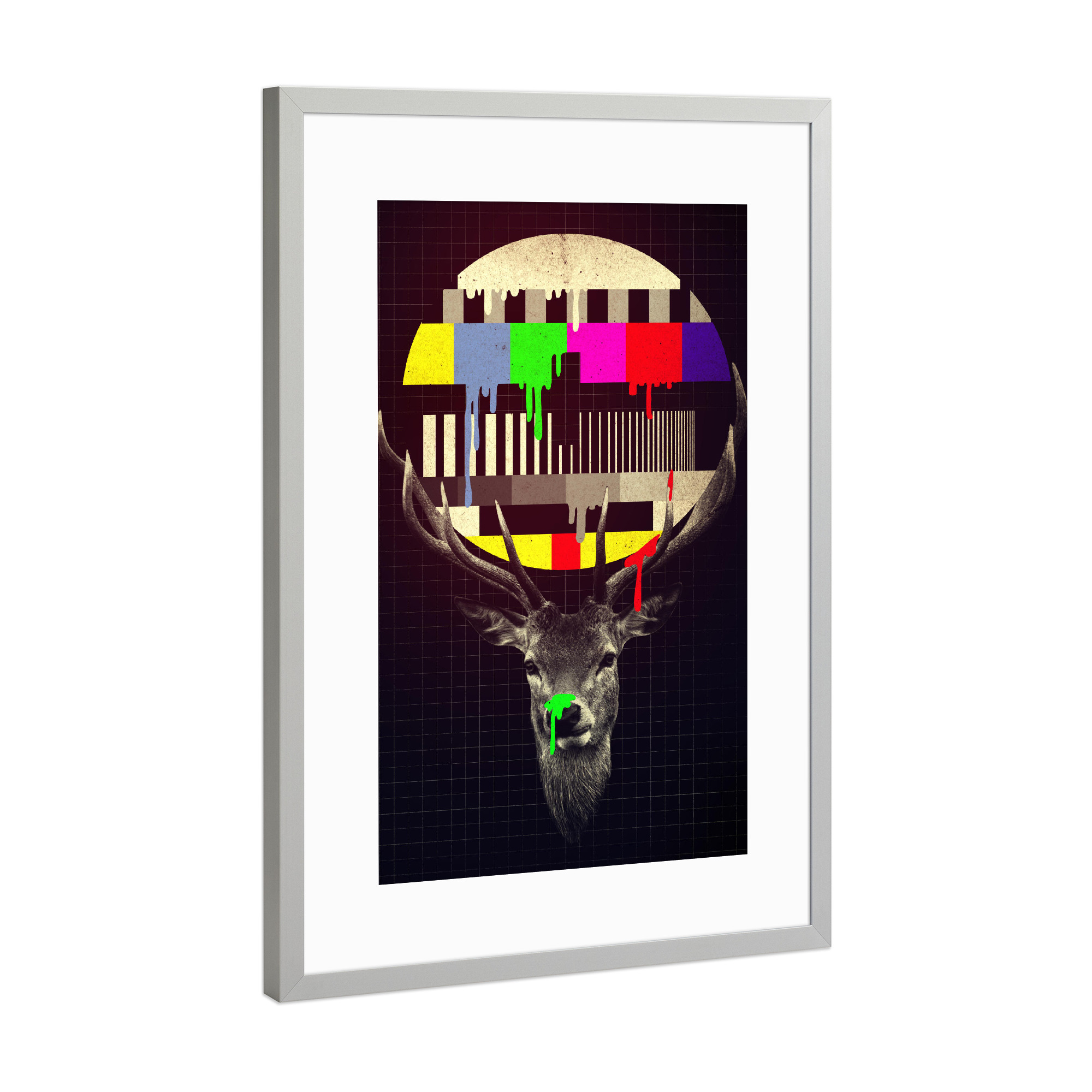 Poster mit Rahmen Silber "No signal" artboxONE - Tiere - Deer,Tv,Signal