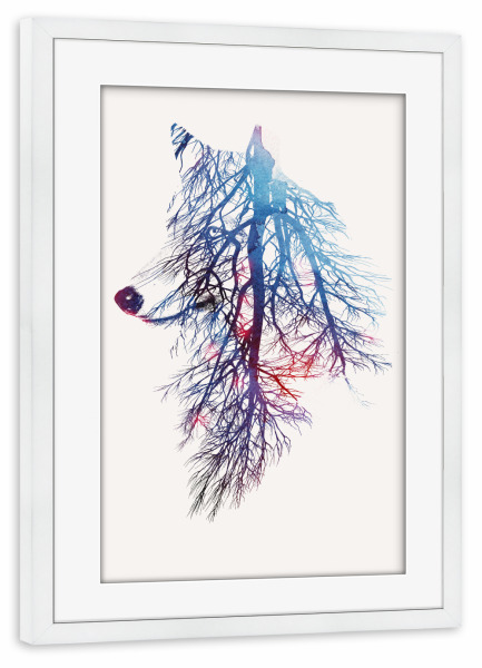 Poster mit Rahmen weiß "My roots" artboxONE - Tiere - Wurzel,Wolf