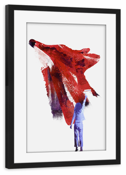 Poster mit Rahmen schwarz "My only friend" artboxONE - Tiere,Schwarzweiß - Kind,Fuchs