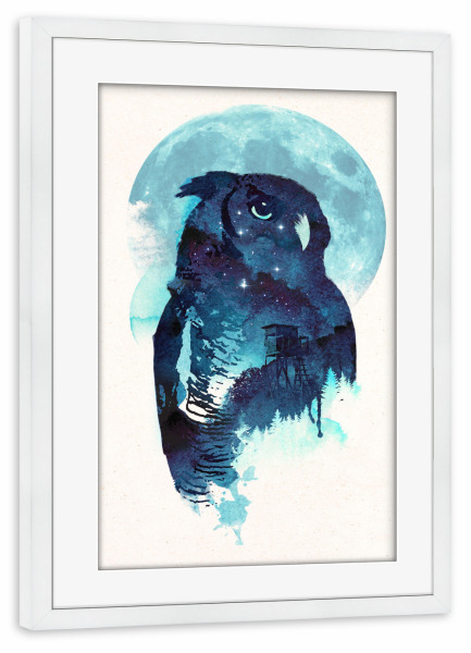Poster mit Rahmen weiß "Midnight owl" artboxONE - Tiere - Eule,Mond