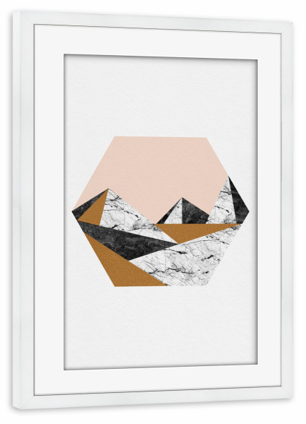 Poster mit Rahmen weiß "Geo Landscape Hexagon" artboxONE - Natur,Abstrakt,Geometrie,Marmor