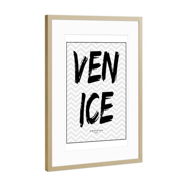Poster mit Rahmen Gold "Venice Italy" artboxONE - Typografie,Schwarzweiß - Venice,Italy,Travel