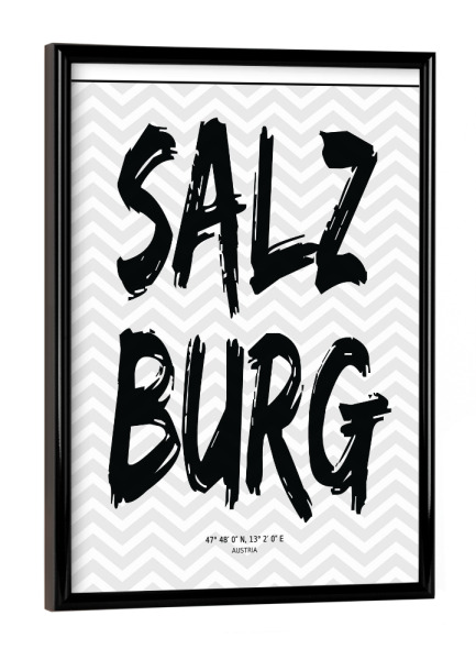 Poster mit schwarzem Rahmen "Salzburg Austria" artboxONE - Städte / Weitere - Saltzburg,Austria,Typographic,Travel,City