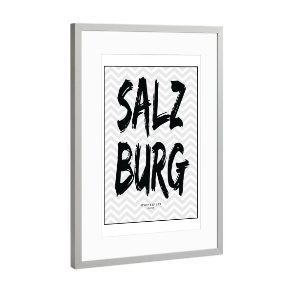 Poster mit Rahmen Silber "Salzburg Austria" artboxONE - Städte / Weitere - Saltzburg,Austria,Typographic,Travel,City